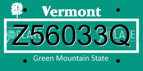 Z56033Q Vermont License Plate
