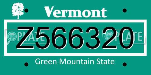Z566320 Vermont License Plate