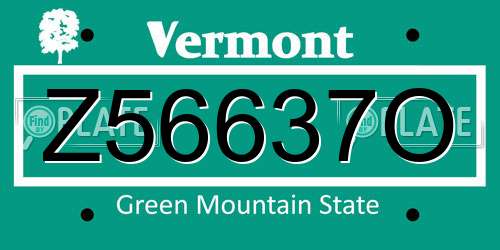 Z56637O Vermont License Plate