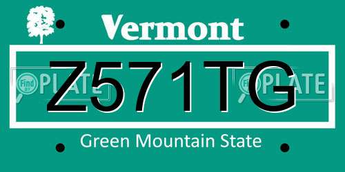 Z571TG Vermont License Plate