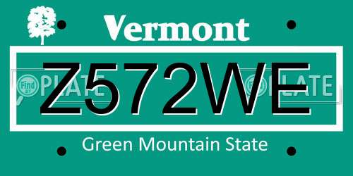 Z572WE Vermont License Plate