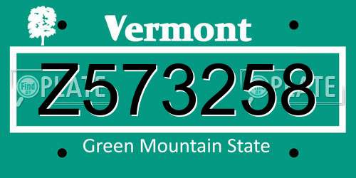 Z573258 Vermont License Plate