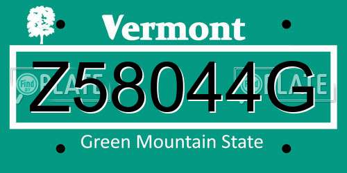 Z58044G Vermont License Plate