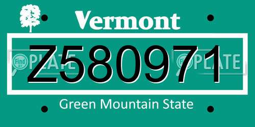 Z580971 Vermont License Plate