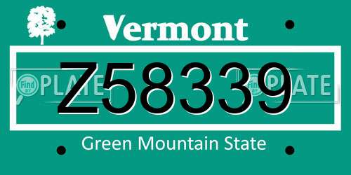 Z58339 Vermont License Plate