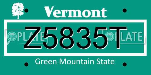 Z5835T Vermont License Plate