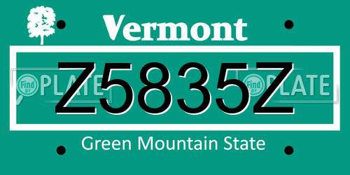 Z5835Z Vermont License Plate
