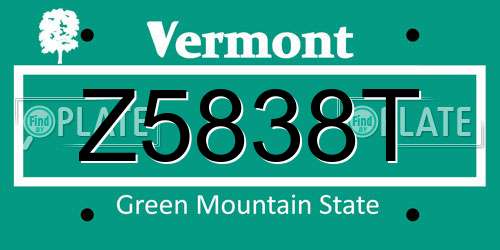 Z5838T Vermont License Plate
