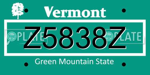 Z5838Z Vermont License Plate