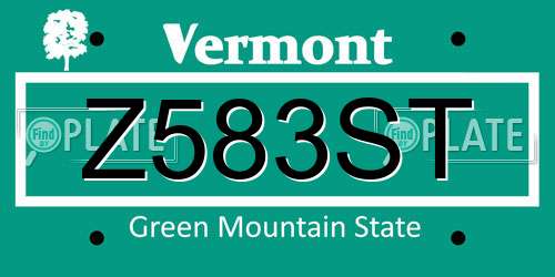Z583ST Vermont License Plate