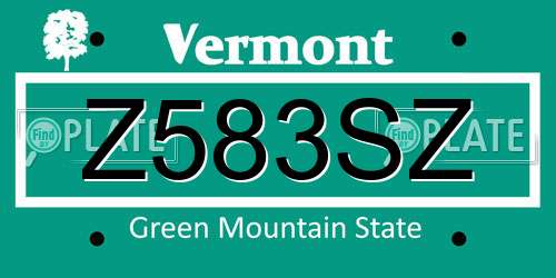 Z583SZ Vermont License Plate