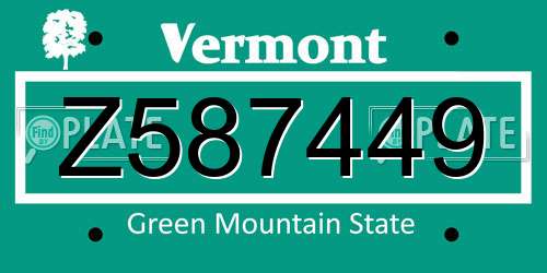 Z587449 Vermont License Plate