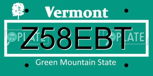 Z58EBT Vermont License Plate