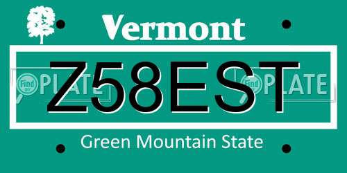 Z58EST Vermont License Plate