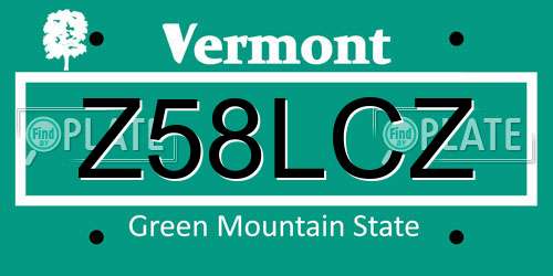 Z58LCZ Vermont License Plate