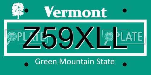 Z59XLL Vermont License Plate