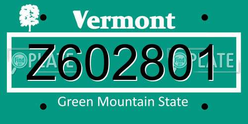 Z602801 Vermont License Plate
