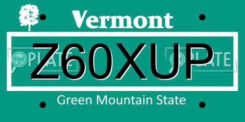 Z60XUP Vermont License Plate