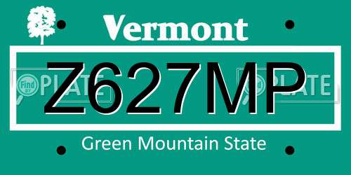 Z627MP Vermont License Plate