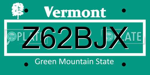 Z62BJX Vermont License Plate