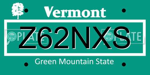 Z62NXS Vermont License Plate