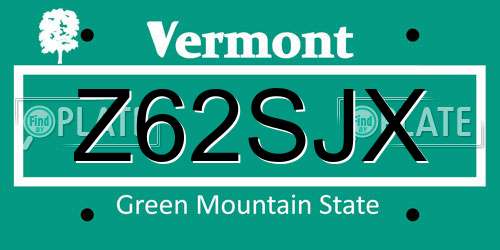Z62SJX Vermont License Plate