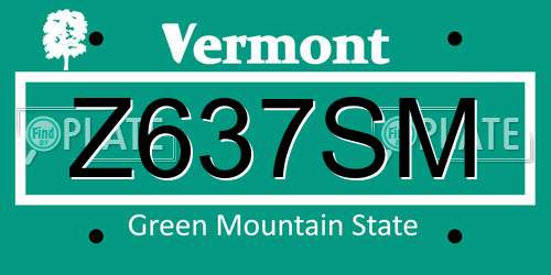 Z637SM Vermont License Plate