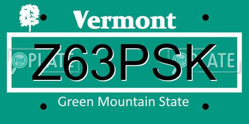 Z63PSK Vermont License Plate
