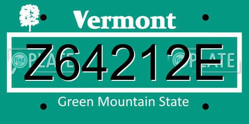 Z64212E Vermont License Plate