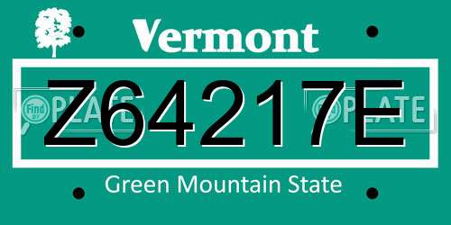 Z64217E Vermont License Plate