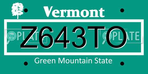Z643TO Vermont License Plate