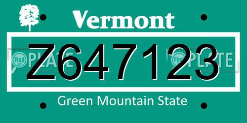 Z647123 Vermont License Plate