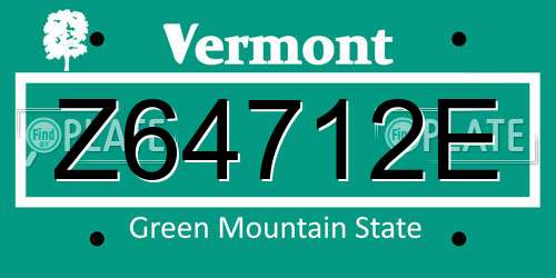 Z64712E Vermont License Plate