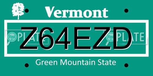 Z64EZD Vermont License Plate