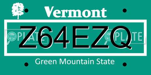 Z64EZQ Vermont License Plate