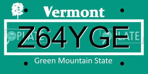 Z64YGE Vermont License Plate