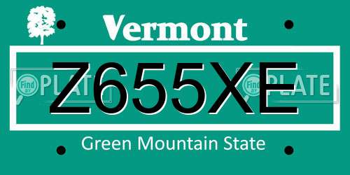 Z655XE Vermont License Plate