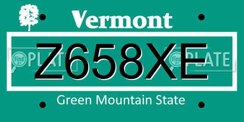 Z658XE Vermont License Plate