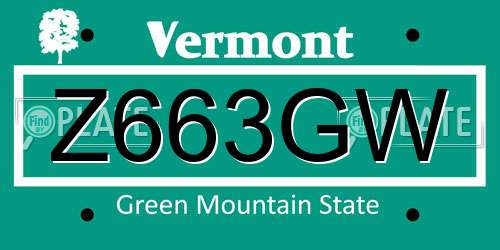 Z663GW Vermont License Plate