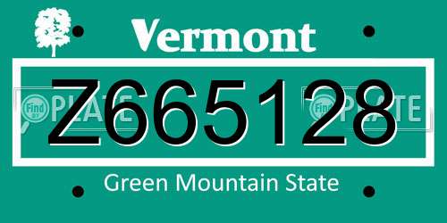 Z665128 Vermont License Plate