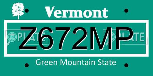 Z672MP Vermont License Plate