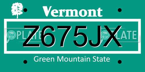 Z675JX Vermont License Plate