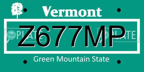 Z677MP Vermont License Plate