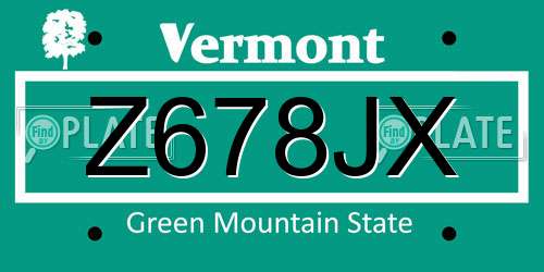 Z678JX Vermont License Plate