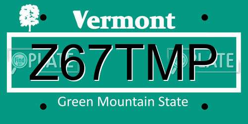 Z67TMP Vermont License Plate