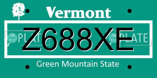 Z688XE Vermont License Plate