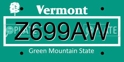 Z699AW Vermont License Plate