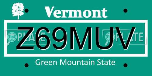 Z69MUV Vermont License Plate