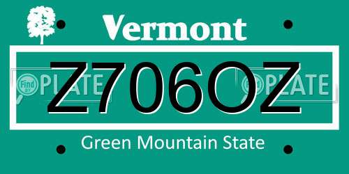Z706OZ Vermont License Plate
