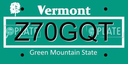 Z70GQT Vermont License Plate